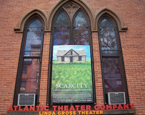 Atlantic Theater Window showing Scarcity poster